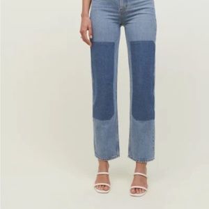 NWT Reformation Clayton Carpenter Patch High Rise Straight Jeans